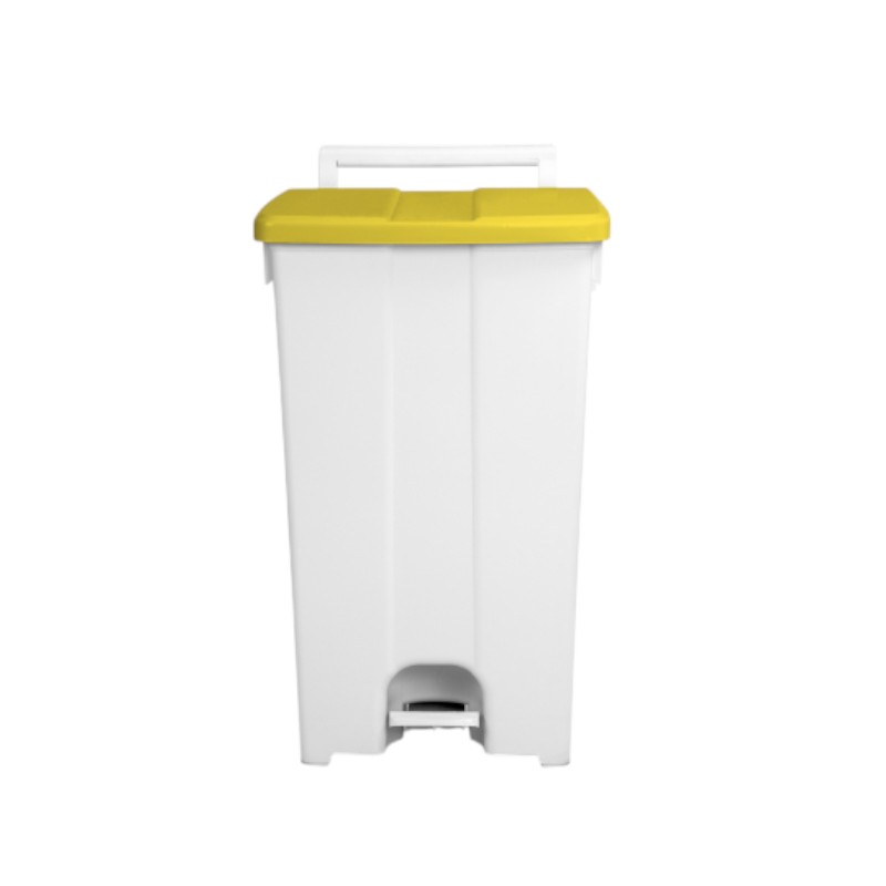 Witte afvalbak 90 l - Met pedaal en gele deksel - Derby XXL